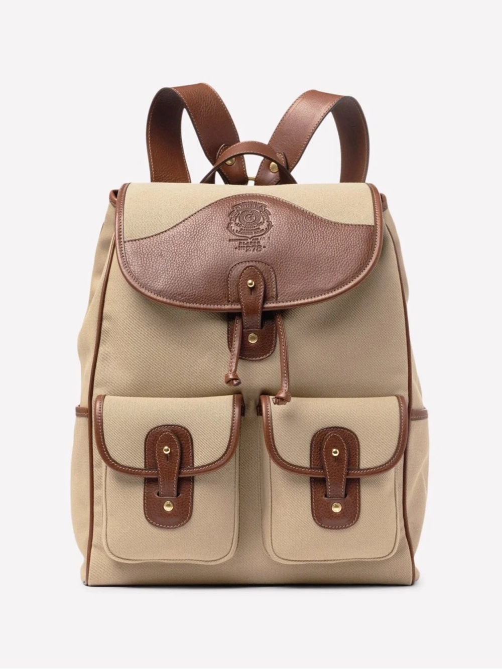 Ghurka Leather Men's Backpack in Beige and Brown